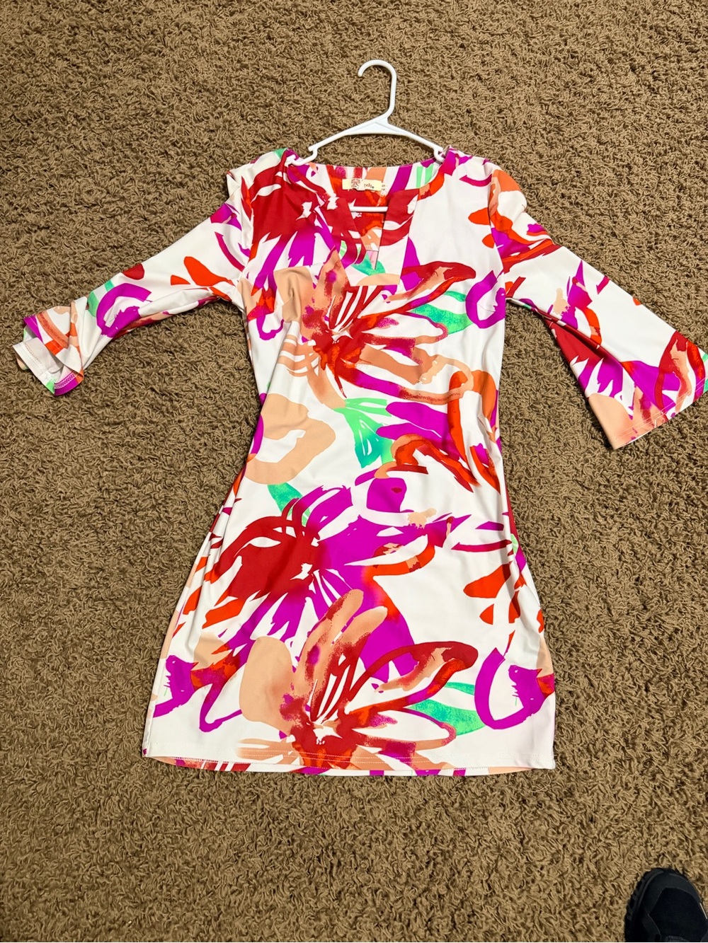 Vibrant Floral Shift Dress in White, Pink, Red